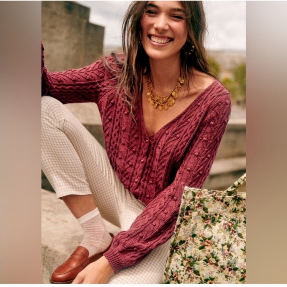 Women's Cable Knit Sweater - Burgundy